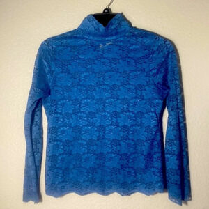 Sharon Young Floral Lace Cover Turtle Neck Top Size Small